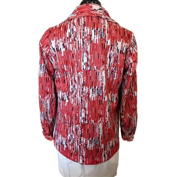 1970s Red White & Blue Abstract Print Dagger Collar Shaket w/Patch Pockets, Sz M - Picture 2 of 10